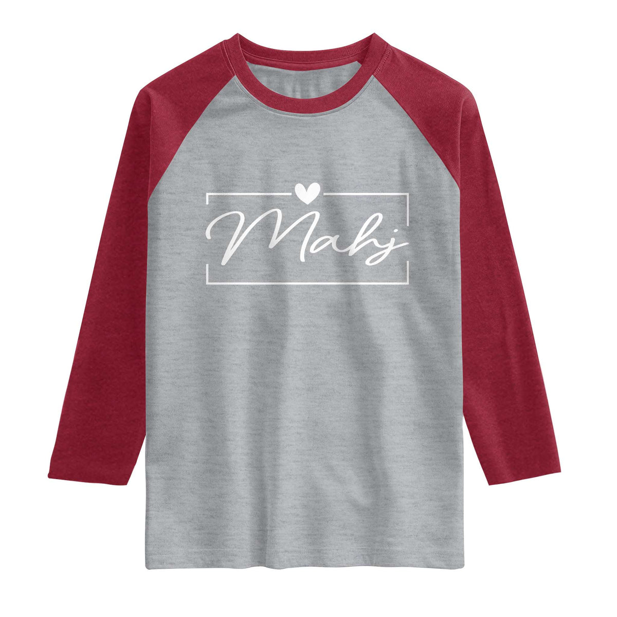 Mahjong Lovers Raglan Shirt Mah Jongg Game Night Graphic TS10 Heather Gray Heather Red Print Your Wear