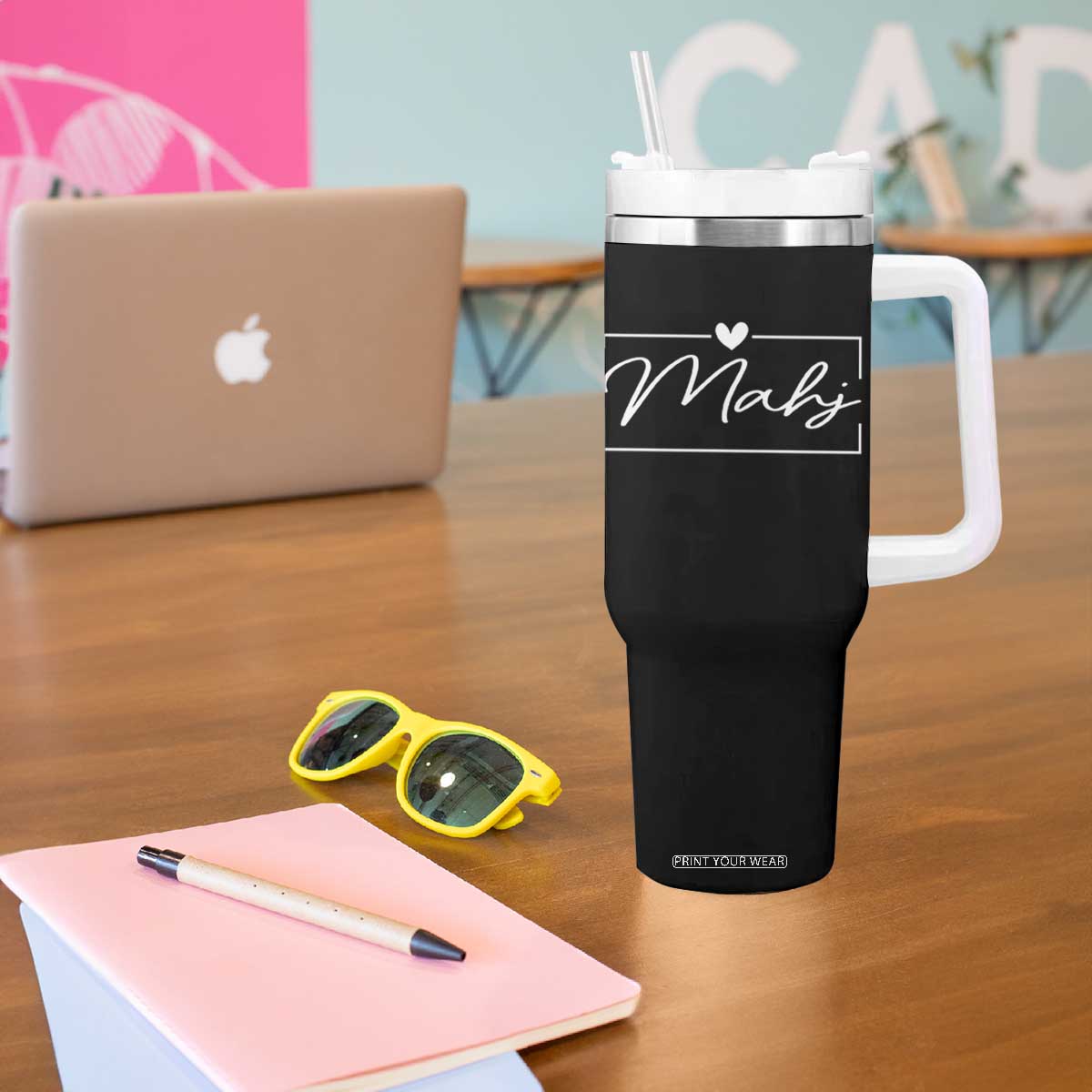 Mahjong Lovers Tumbler With Handle Mah Jongg Game Night Graphic