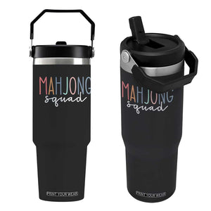Mahjong Lovers Mahj Squad Flip Straw Tumbler Boho Pastel Cute Game Night Graphic