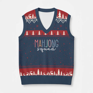 Mahjong Lovers Mahj Squad V-Neck Knit Sweater Vest Boho Pastel Cute Game Night Graphic