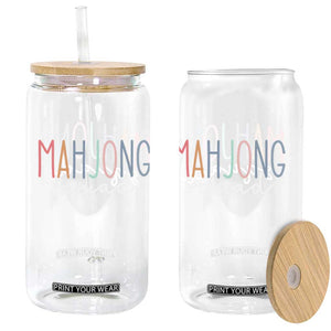 Mahjong Lovers Mahj Squad Glass Can Boho Pastel Cute Game Night Graphic