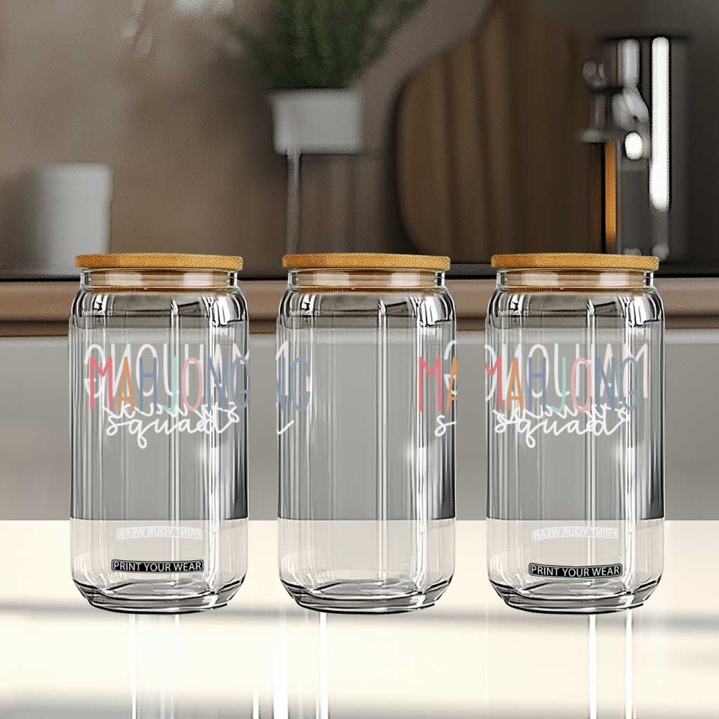 Mahjong Lovers Mahj Squad Glass Can Boho Pastel Cute Game Night Graphic