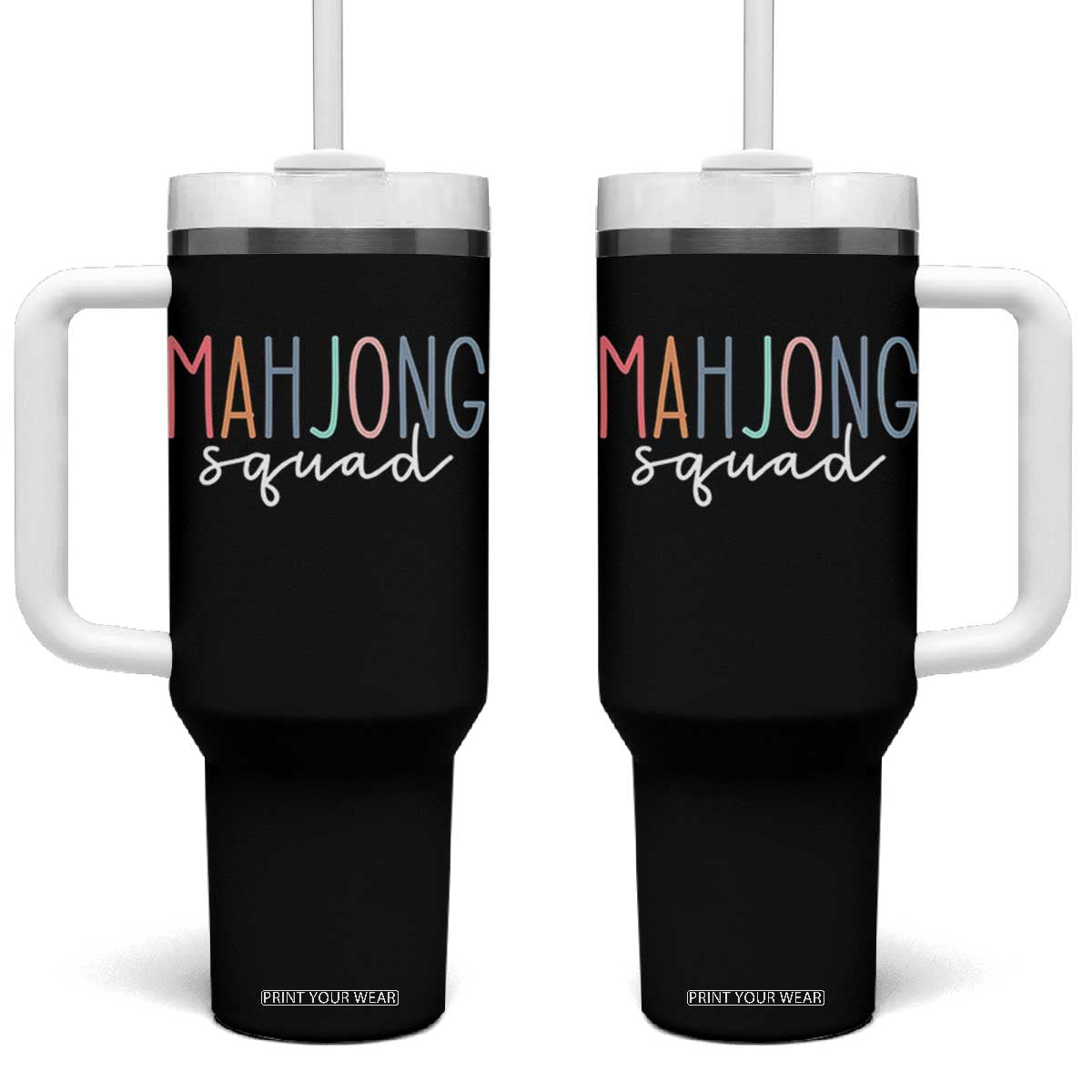 Mahjong Lovers Mahj Squad Tumbler With Handle Boho Pastel Cute Game Night Graphic TS10 One Size: 40 oz Black Print Your Wear