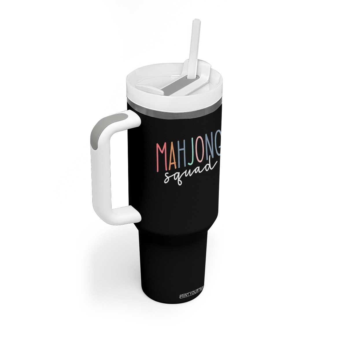 Mahjong Lovers Mahj Squad Tumbler With Handle Boho Pastel Cute Game Night Graphic