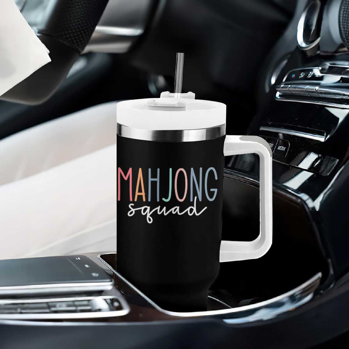 Mahjong Lovers Mahj Squad Tumbler With Handle Boho Pastel Cute Game Night Graphic