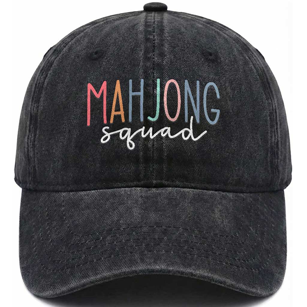 Mahjong Lovers Mahj Squad Washed Cotton Baseball Cap Boho Pastel Cute Game Night Graphic