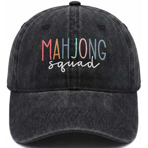 Mahjong Lovers Mahj Squad Washed Cotton Baseball Cap Boho Pastel Cute Game Night Graphic