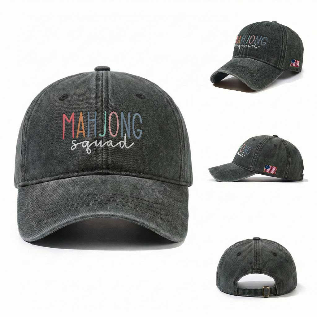 Mahjong Lovers Mahj Squad Washed Cotton Baseball Cap Boho Pastel Cute Game Night Graphic