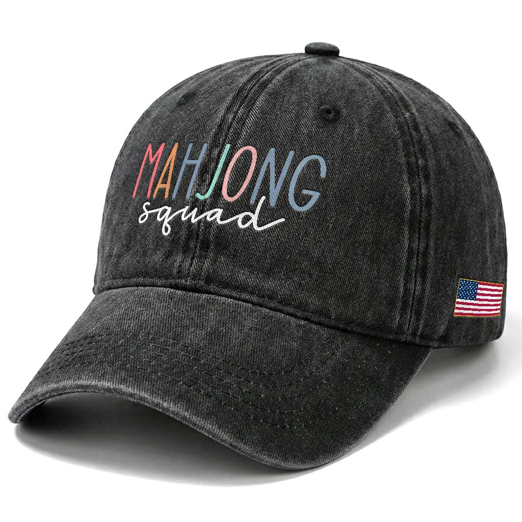 Mahjong Lovers Mahj Squad Washed Cotton Baseball Cap Boho Pastel Cute Game Night Graphic