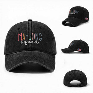 Mahjong Lovers Mahj Squad Washed Cotton Baseball Cap Boho Pastel Cute Game Night Graphic