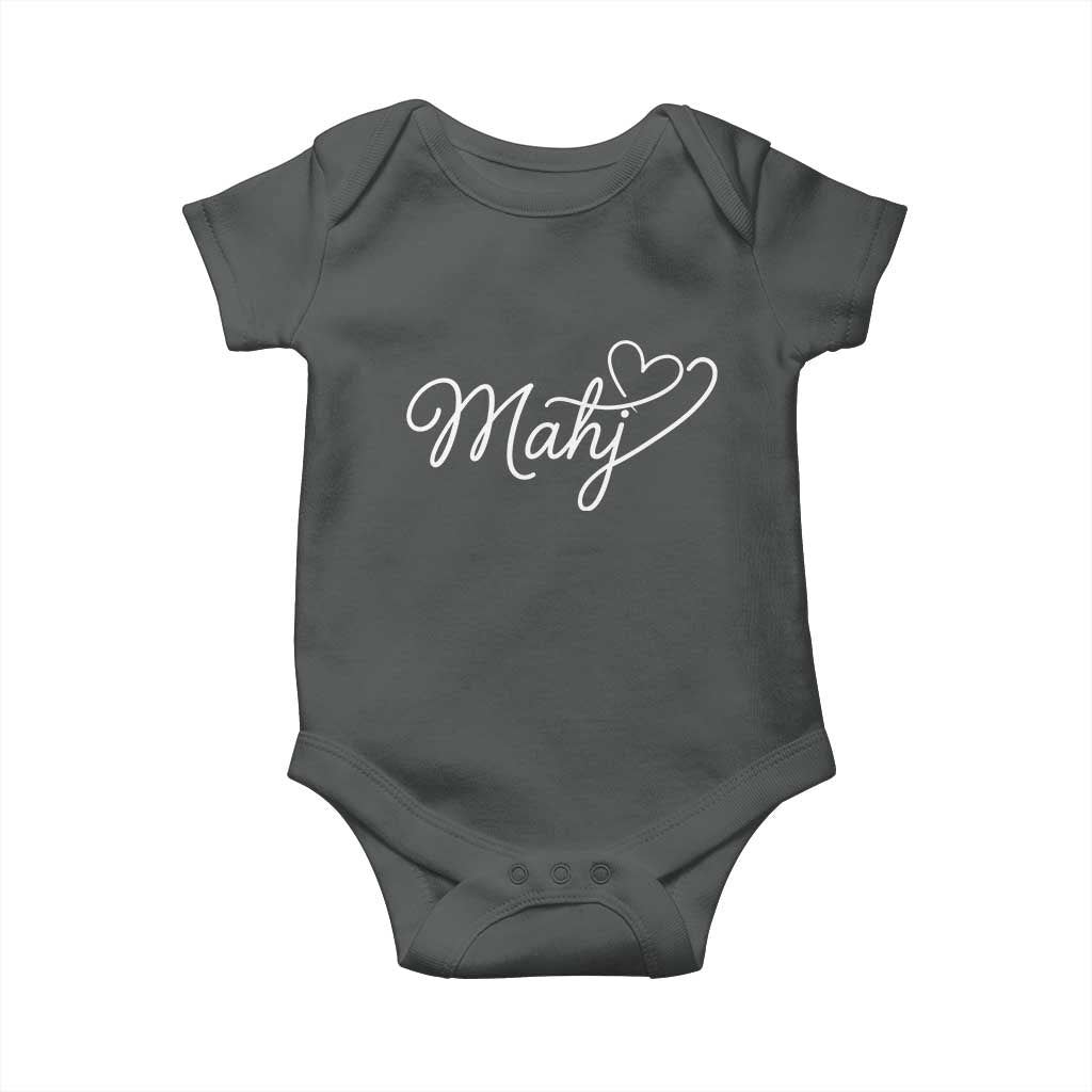Mahjong Lovers Baby Onesie Funny Mah Jongg Heart Game Night Graphic TS10 Dark Heather Print Your Wear