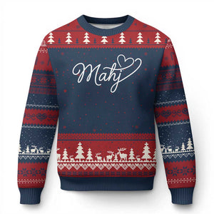 Mahjong Lovers Ugly Christmas Sweater Funny Mah Jongg Heart Game Night Graphic TS10 Navy Red Print Your Wear