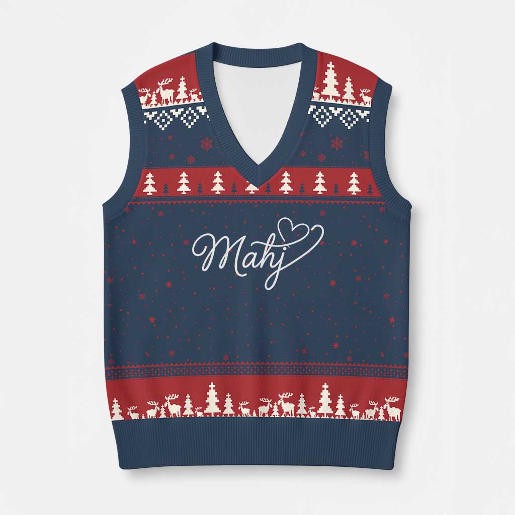 Mahjong Lovers V-Neck Knit Sweater Vest Funny Mah Jongg Heart Game Night Graphic TS10 Navy Red Print Your Wear