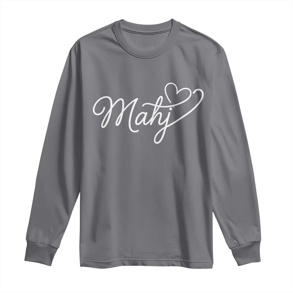 Mahjong Lovers Long Sleeve Shirt Funny Mah Jongg Heart Game Night Graphic TS10 Charcoal Print Your Wear