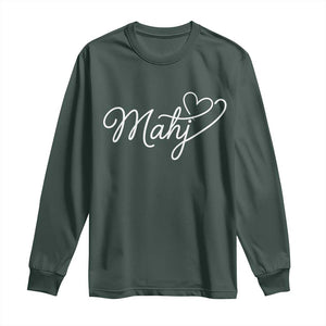 Mahjong Lovers Long Sleeve Shirt Funny Mah Jongg Heart Game Night Graphic TS10 Dark Forest Green Print Your Wear
