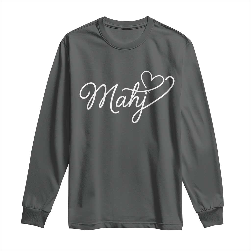 Mahjong Lovers Long Sleeve Shirt Funny Mah Jongg Heart Game Night Graphic TS10 Dark Heather Print Your Wear