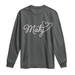 Mahjong Lovers Long Sleeve Shirt Funny Mah Jongg Heart Game Night Graphic TS10 Dark Heather Print Your Wear