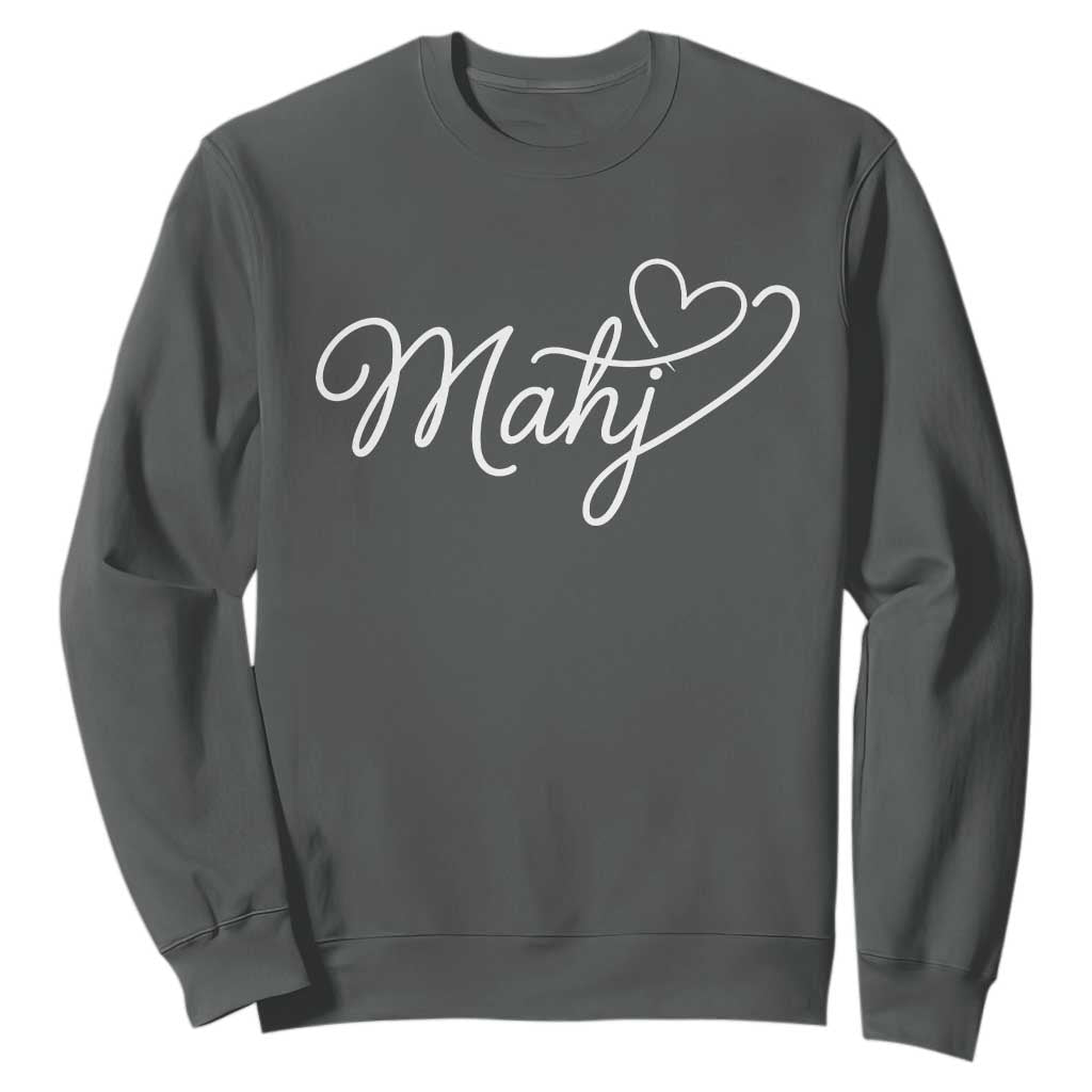 Mahjong Lovers Sweatshirt Funny Mah Jongg Heart Game Night Graphic TS10 Dark Heather Print Your Wear