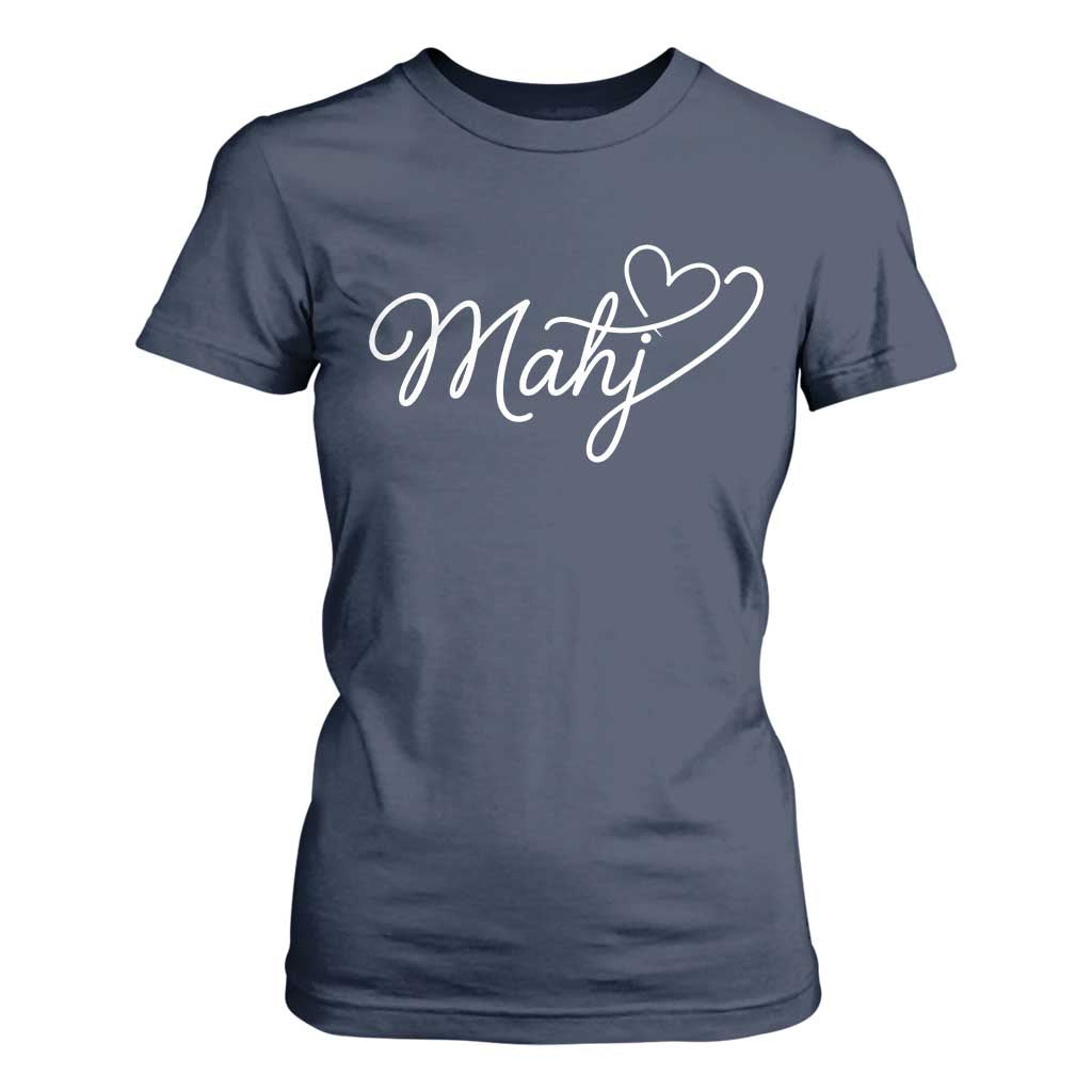 Mahjong Lovers T Shirt For Women Funny Mah Jongg Heart Game Night Graphic TS10 Navy Print Your Wear
