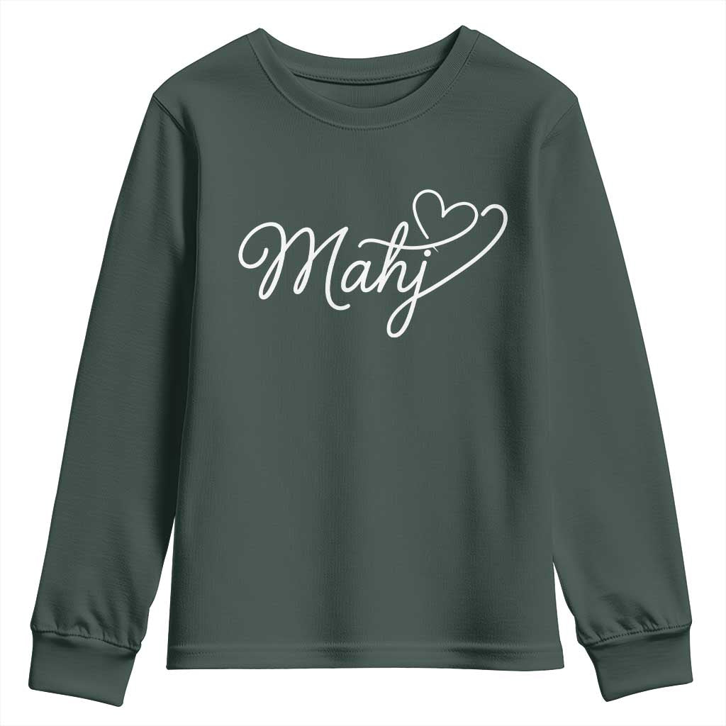 Mahjong Lovers Youth Sweatshirt Funny Mah Jongg Heart Game Night Graphic TS10 Dark Forest Green Print Your Wear