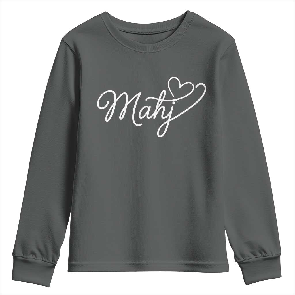 Mahjong Lovers Youth Sweatshirt Funny Mah Jongg Heart Game Night Graphic TS10 Dark Heather Print Your Wear