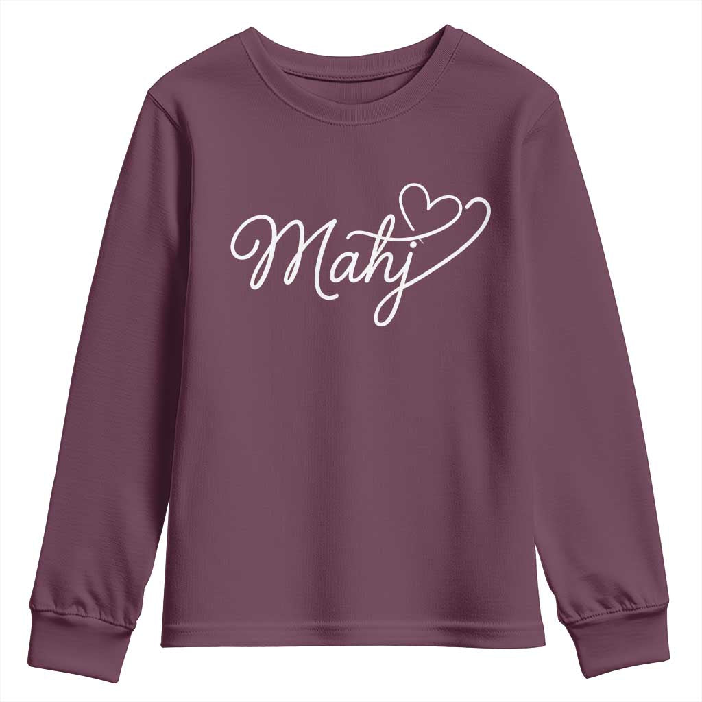 Mahjong Lovers Youth Sweatshirt Funny Mah Jongg Heart Game Night Graphic TS10 Maroon Print Your Wear
