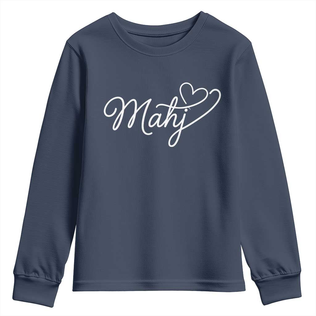 Mahjong Lovers Youth Sweatshirt Funny Mah Jongg Heart Game Night Graphic TS10 Navy Print Your Wear