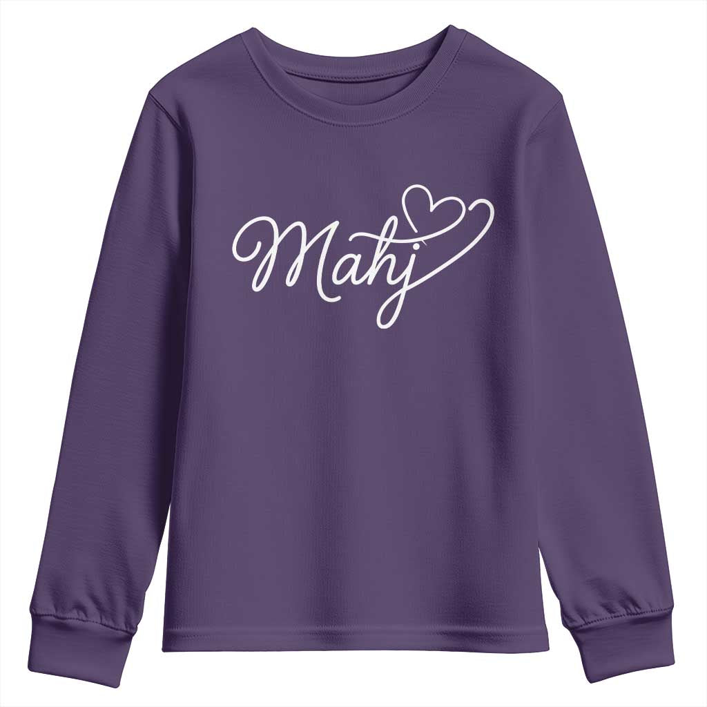 Mahjong Lovers Youth Sweatshirt Funny Mah Jongg Heart Game Night Graphic TS10 Purple Print Your Wear