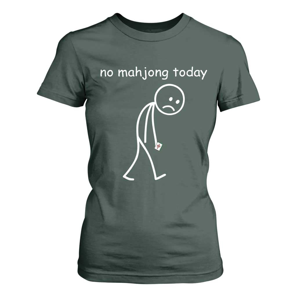 Funny Mahjong Lover T Shirt For Women No Mahjong Today Sad Stickman Meme Graphic