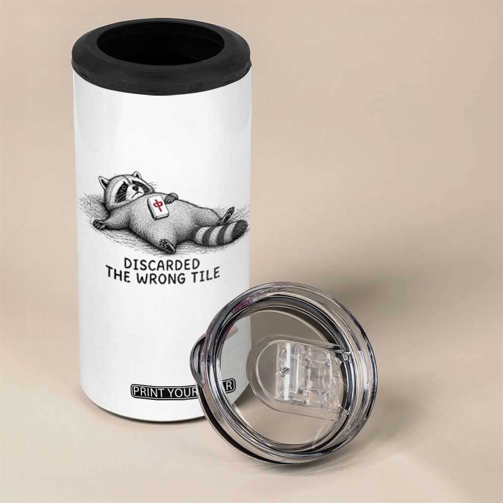 Funny Raccoon Mahjong Lovers 4 in 1 Can Cooler Tumbler Discarded The Wrong Tile