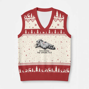 Funny Raccoon Mahjong Lovers V-Neck Knit Sweater Vest Discarded The Wrong Tile