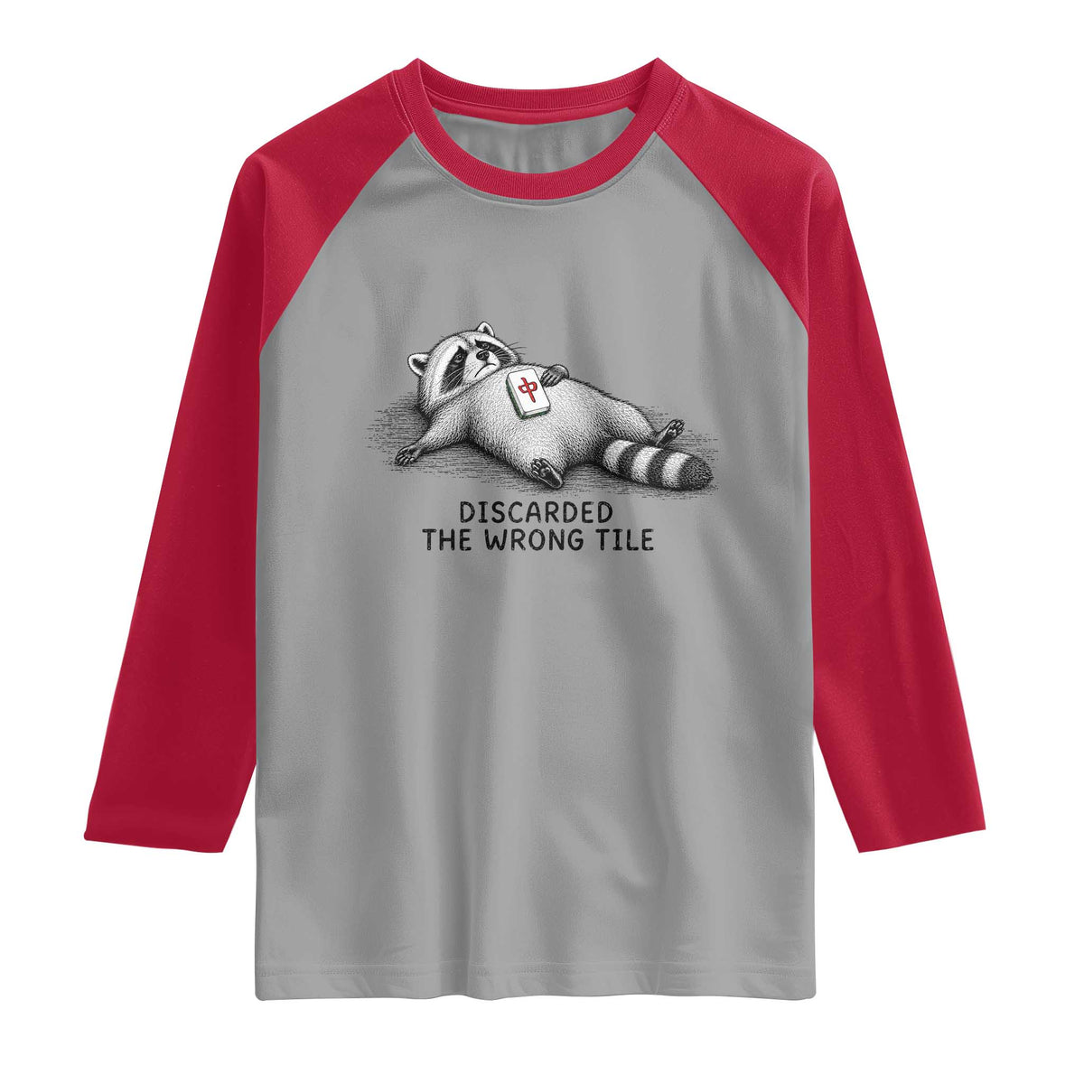 Funny Raccoon Mahjong Lovers Raglan Shirt Discarded The Wrong Tile