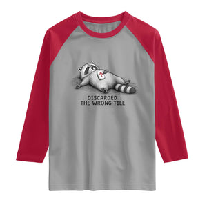 Funny Raccoon Mahjong Lovers Raglan Shirt Discarded The Wrong Tile