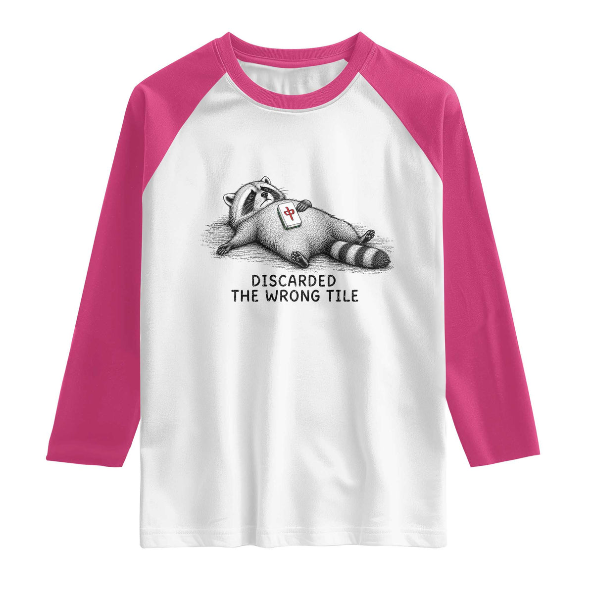 Funny Raccoon Mahjong Lovers Raglan Shirt Discarded The Wrong Tile