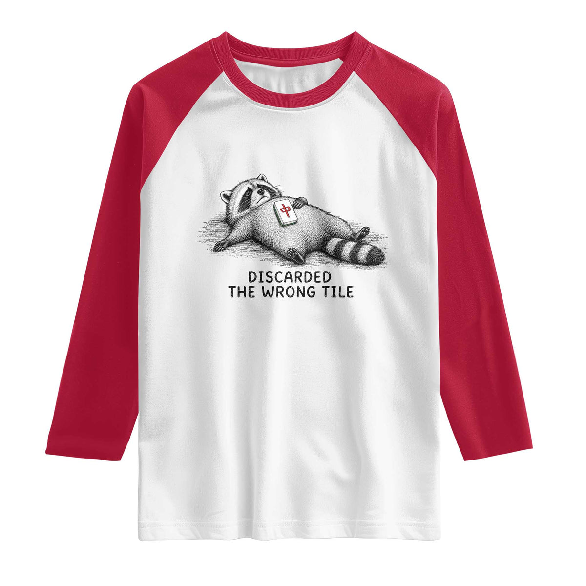 Funny Raccoon Mahjong Lovers Raglan Shirt Discarded The Wrong Tile