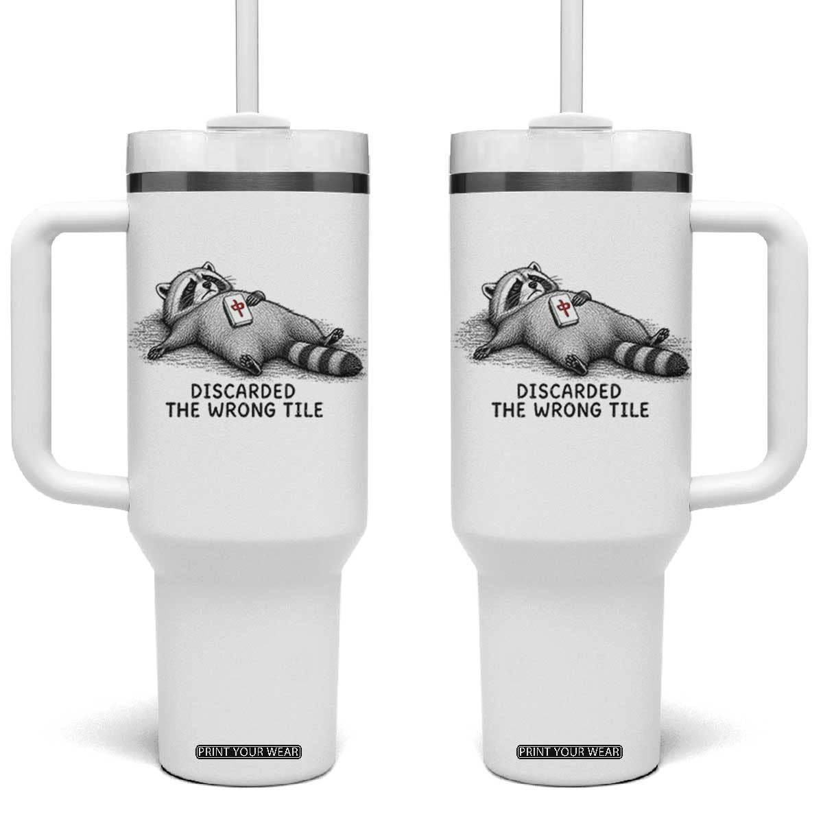 Funny Raccoon Mahjong Lovers Tumbler With Handle Discarded The Wrong Tile