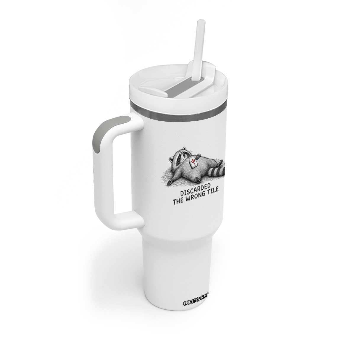 Funny Raccoon Mahjong Lovers Tumbler With Handle Discarded The Wrong Tile