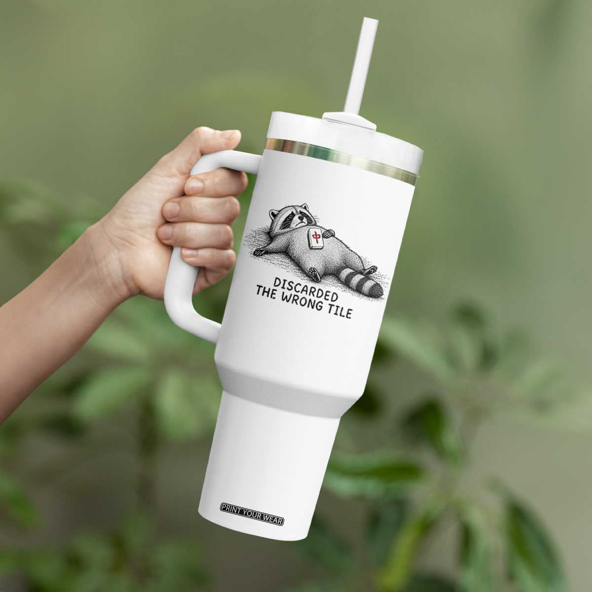 Funny Raccoon Mahjong Lovers Tumbler With Handle Discarded The Wrong Tile