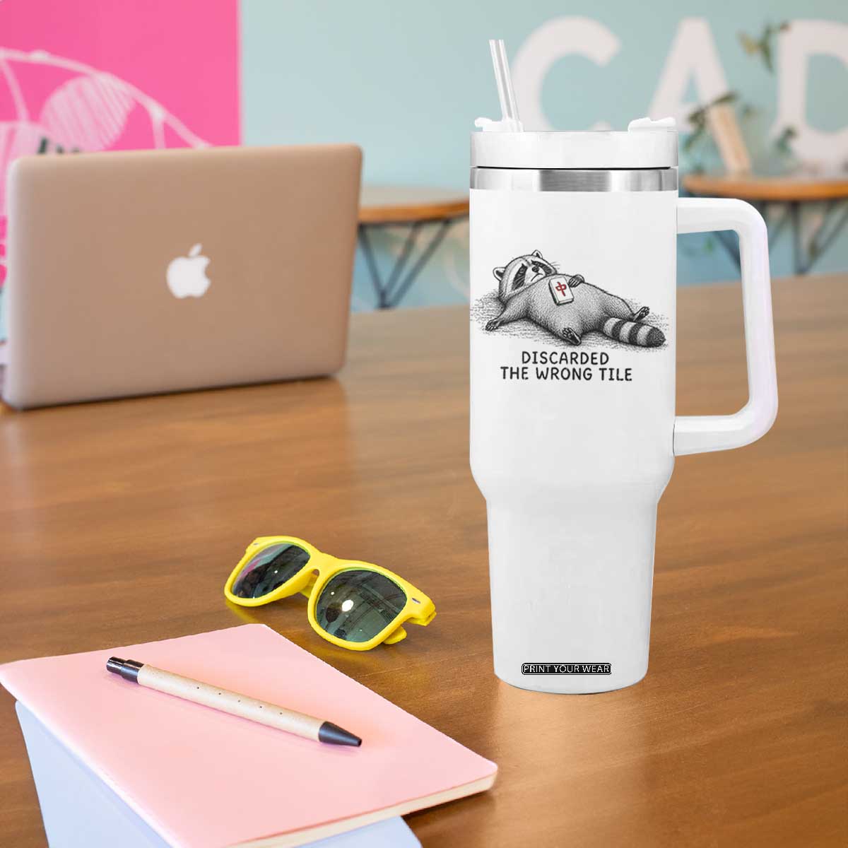 Funny Raccoon Mahjong Lovers Tumbler With Handle Discarded The Wrong Tile