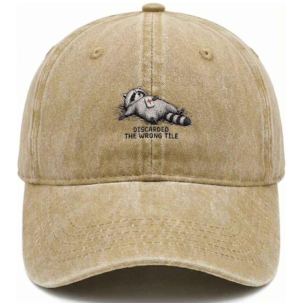 Funny Raccoon Mahjong Lovers Washed Cotton Baseball Cap Discarded The Wrong Tile TS10 Print Your Wear