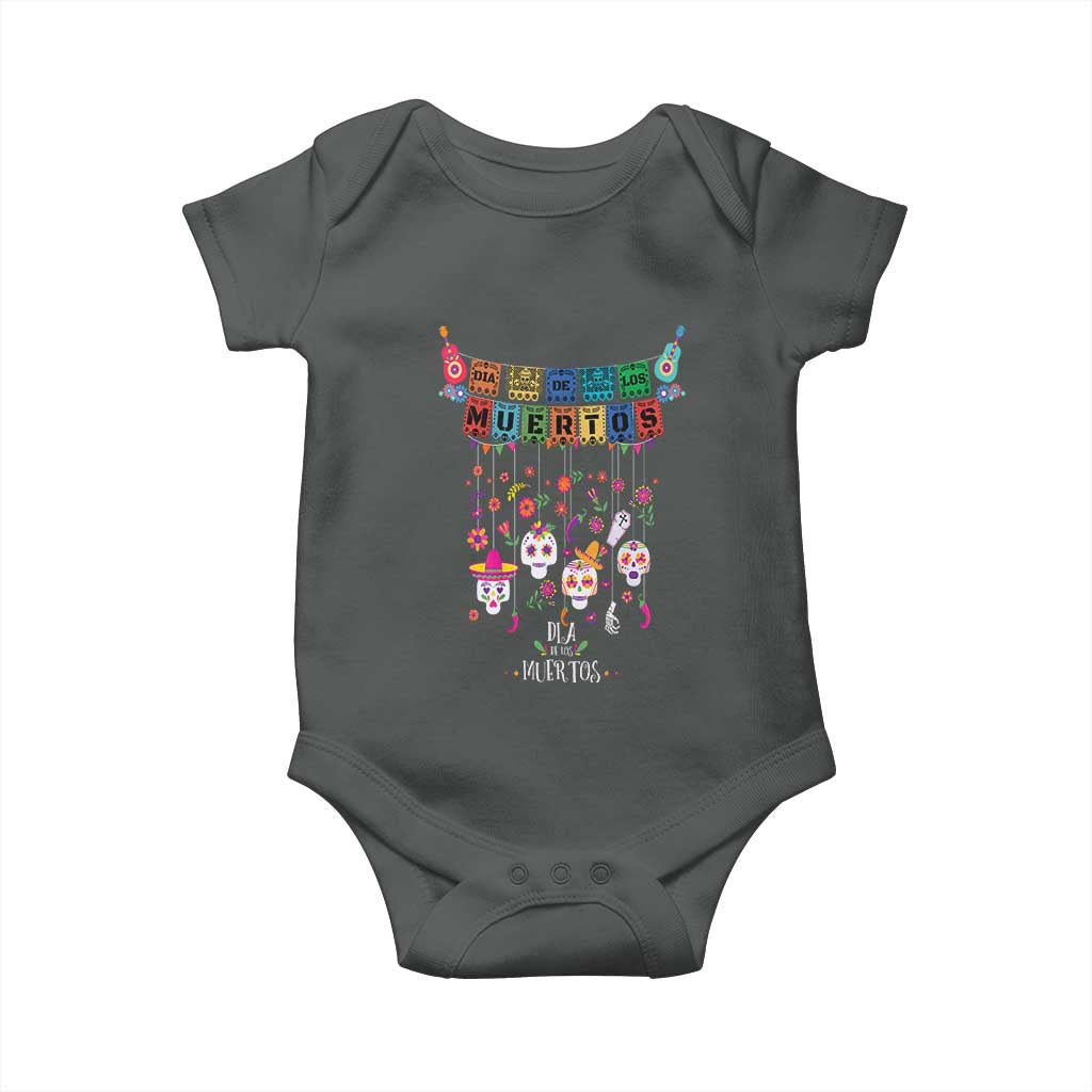 Dia De Los Muertos Funny Day Of The Dead Baby Onesie Hanging Sugar Skull Skulls Halloween TS10 Dark Heather Print Your Wear