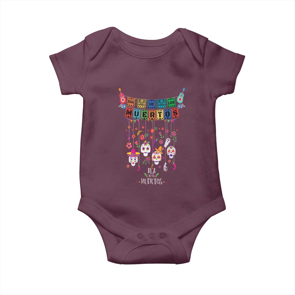Dia De Los Muertos Funny Day Of The Dead Baby Onesie Hanging Sugar Skull Skulls Halloween TS10 Maroon Print Your Wear