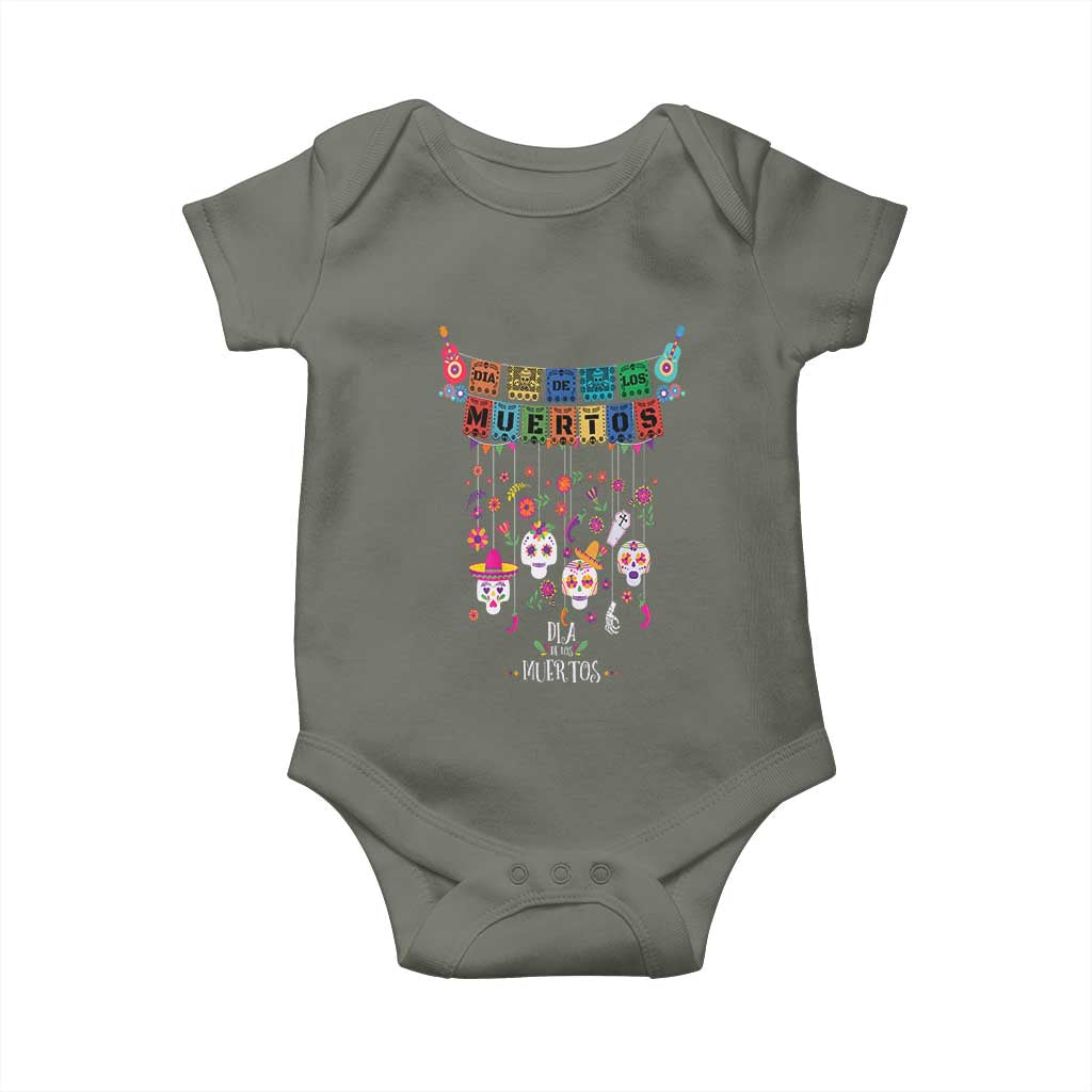 Dia De Los Muertos Funny Day Of The Dead Baby Onesie Hanging Sugar Skull Skulls Halloween TS10 Military Green Print Your Wear