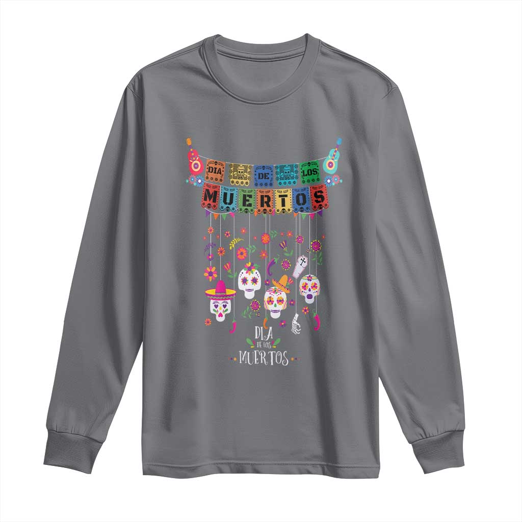 Dia De Los Muertos Funny Day Of The Dead Long Sleeve Shirt Hanging Sugar Skull Skulls Halloween TS10 Charcoal Print Your Wear