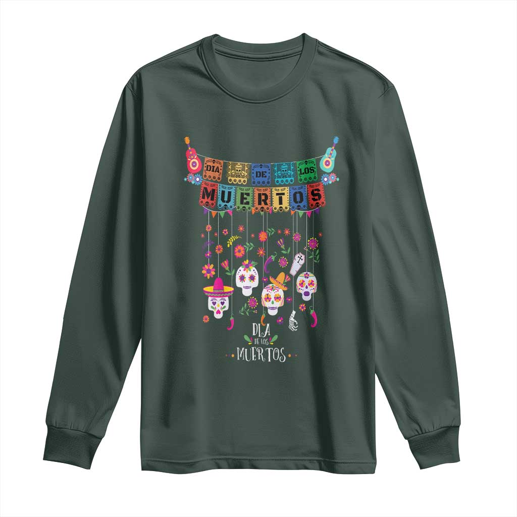 Dia De Los Muertos Funny Day Of The Dead Long Sleeve Shirt Hanging Sugar Skull Skulls Halloween TS10 Dark Forest Green Print Your Wear