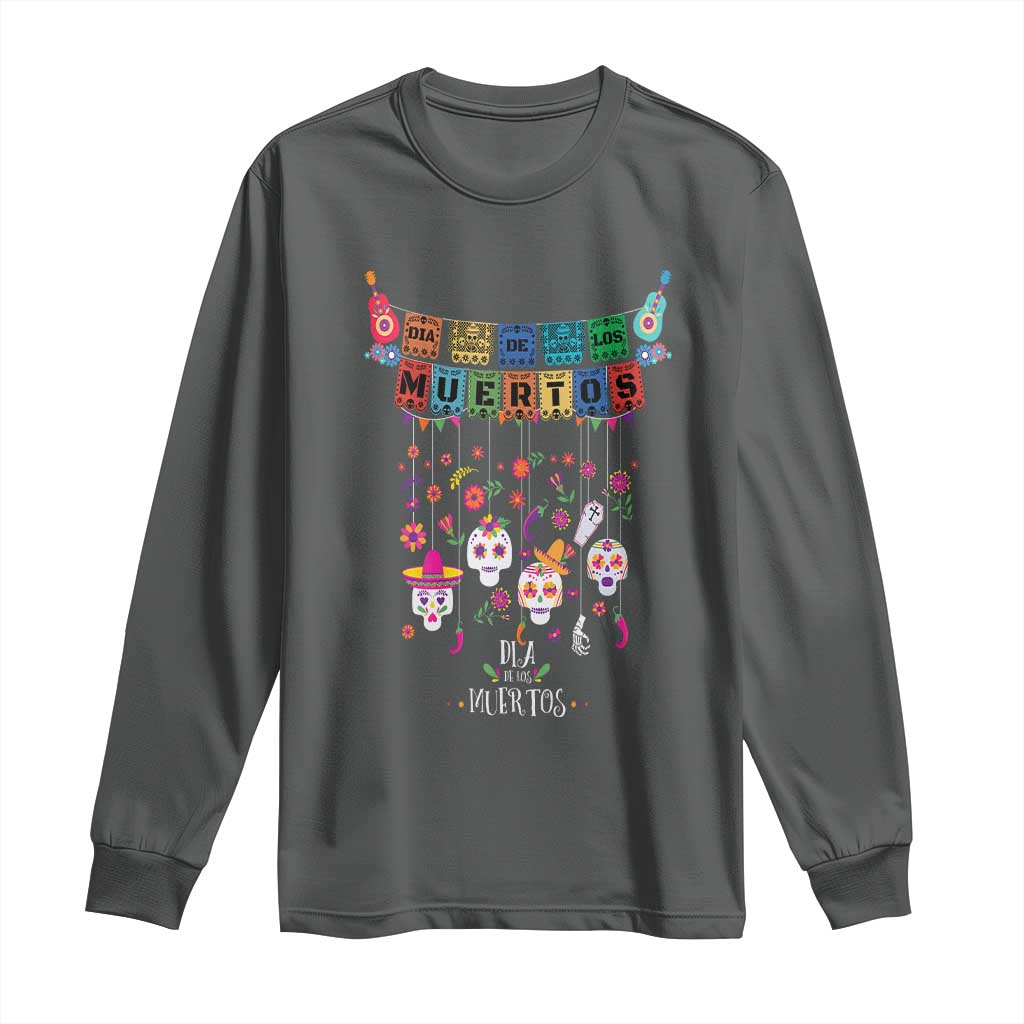 Dia De Los Muertos Funny Day Of The Dead Long Sleeve Shirt Hanging Sugar Skull Skulls Halloween TS10 Dark Heather Print Your Wear