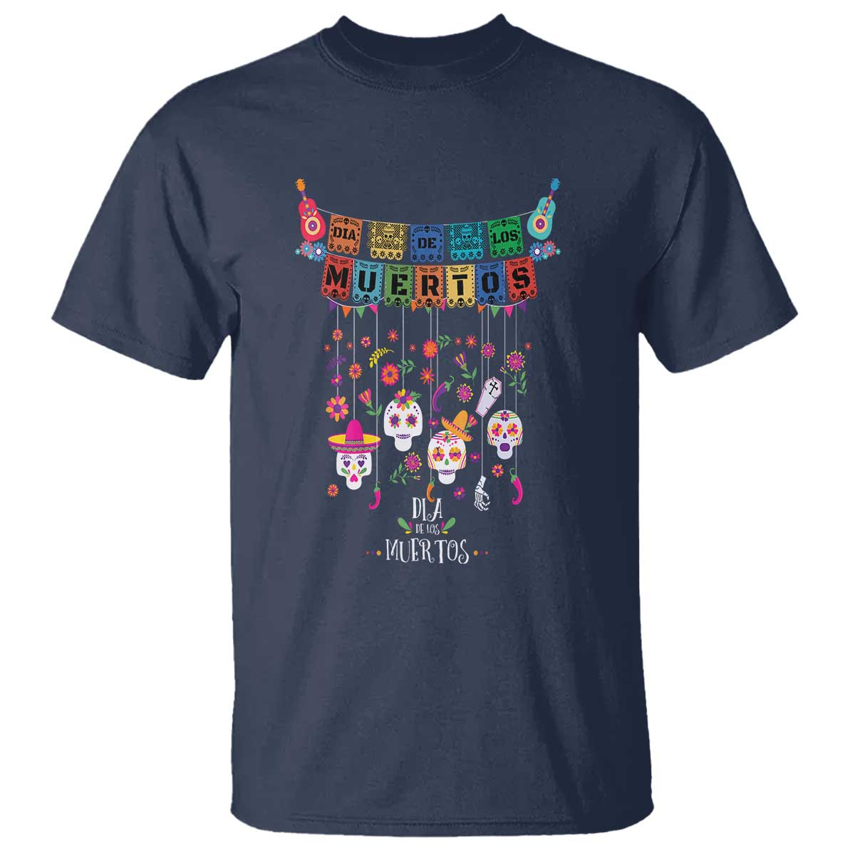 Dia De Los Muertos Funny Day Of The Dead T Shirt Hanging Sugar Skull Skulls Halloween TS10 Navy Print Your Wear