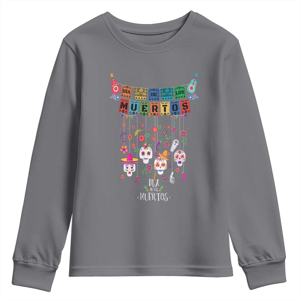 Dia De Los Muertos Funny Day Of The Dead Youth Sweatshirt Hanging Sugar Skull Skulls Halloween TS10 Charcoal Print Your Wear