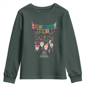 Dia De Los Muertos Funny Day Of The Dead Youth Sweatshirt Hanging Sugar Skull Skulls Halloween TS10 Dark Forest Green Print Your Wear