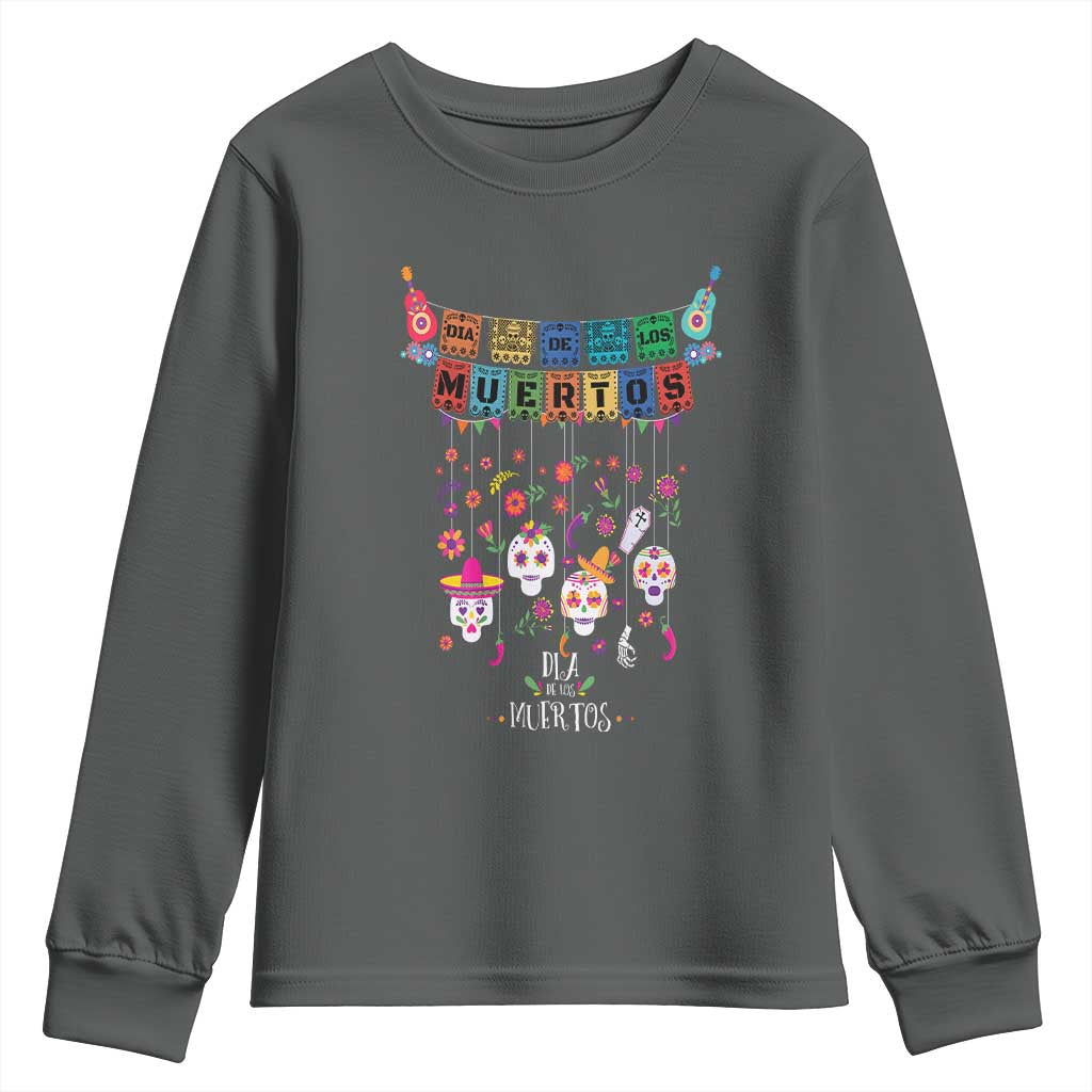 Dia De Los Muertos Funny Day Of The Dead Youth Sweatshirt Hanging Sugar Skull Skulls Halloween TS10 Dark Heather Print Your Wear